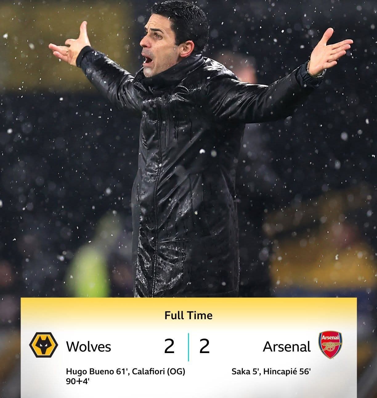 Wolves 2-2 Arsenal: Gunners drop points in stoppage time against bottom side